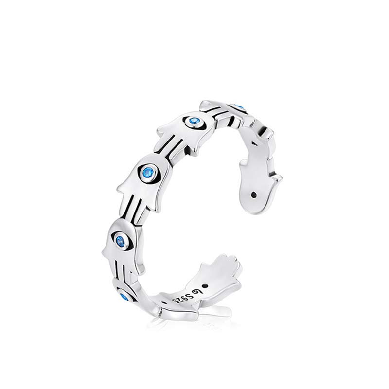 Bague ajustable en argent sterling 925 avec symbole Hamsa et zircone de Buddha Stones - image 7