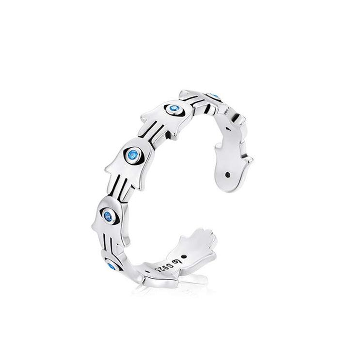 Bague ajustable en argent sterling 925 avec symbole Hamsa et zircone de Buddha Stones - image 7