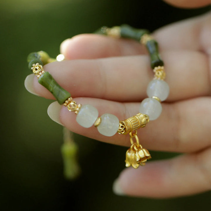 Bracelet de richesse en jade et bambou vert Buddha Stones