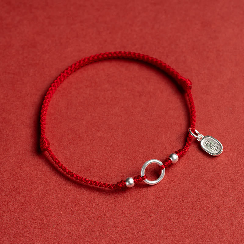 Bracelet en argent sterling 925 avec Buddha Stones et cordon rouge porte-bonheur, paix, joie, lotus, paix