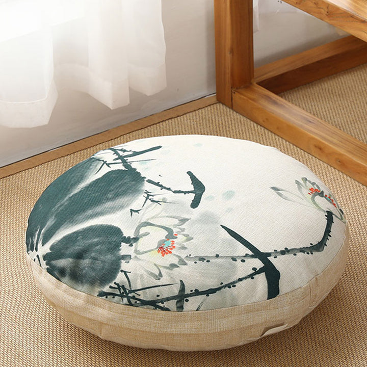 Coussin de siège de méditation en lin à motif simple Buddha Stones et lotus, décoration de salon pour la maison - Détachable - 40cm*10cm - Lin - image 32