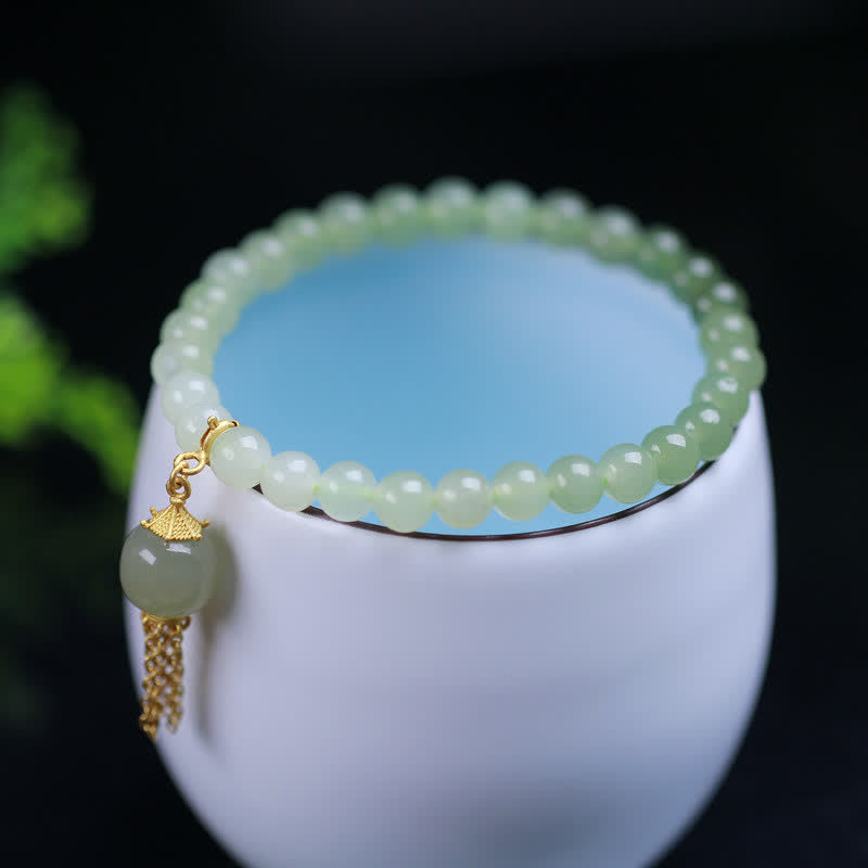 Bracelet porte-bonheur en argent sterling 925 avec perles de jade Hetian