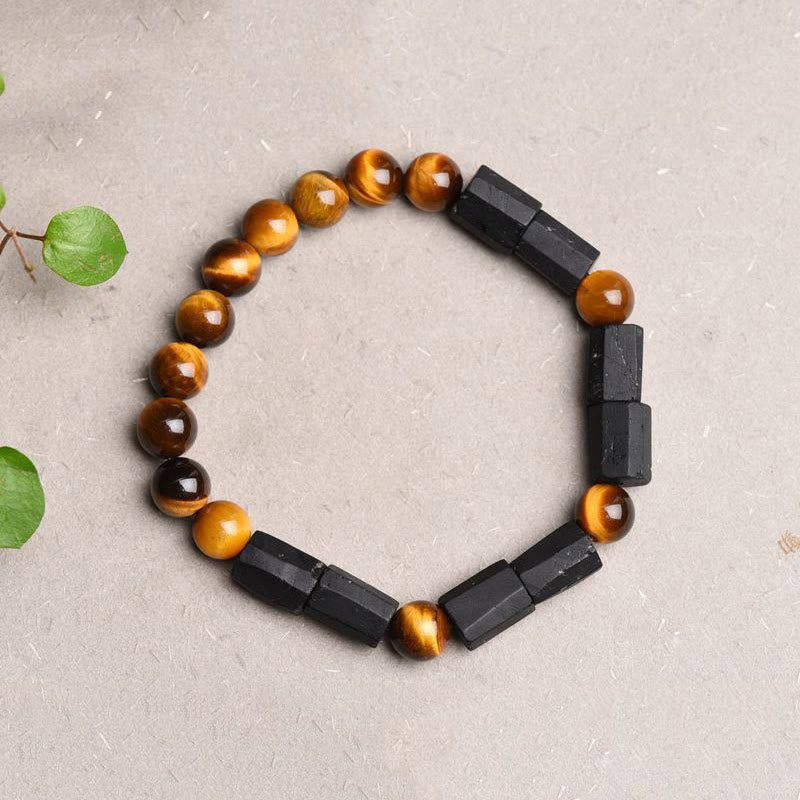 Bracelet positif en tourmaline noire naturelle œil de tigre Buddha Stones
