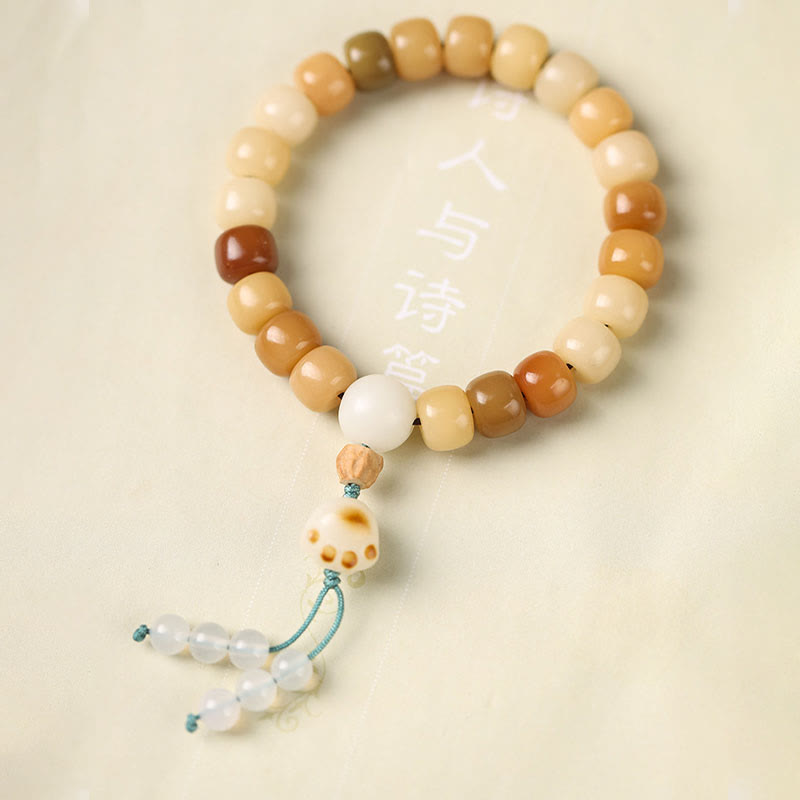 Buddha Stones Graine de Bodhi Naturelle Le Seigneur de la Forêt des Cadavres Bracelet de Sagesse Om Mani Padme Hum