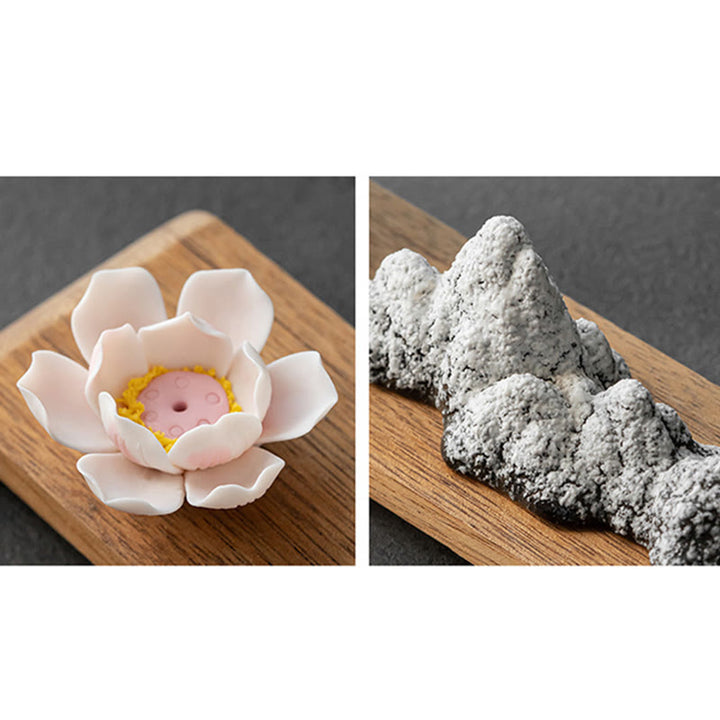 Buddha Stones Fleur de Lotus Tathagata Kwan Yin Avalokitesvara Ksitigarbha Méditation Bâton en céramique Brûleur d'encens Décoration
