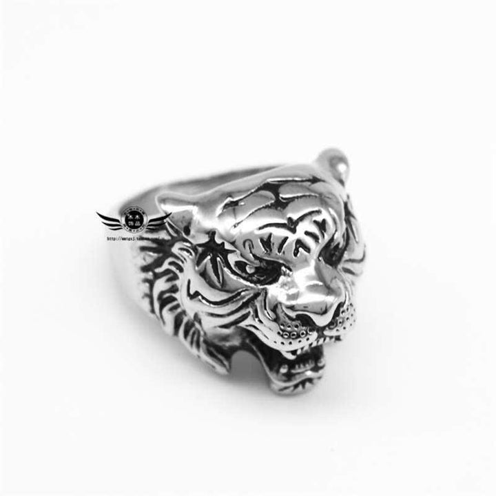 Bague de motard punk rock calme et équilibrée en acier titane avec tête de tigre pour homme