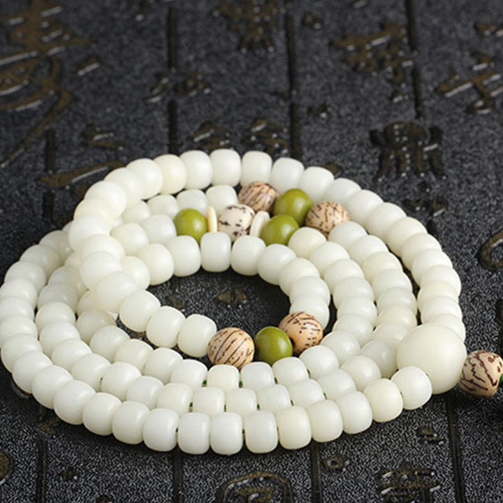 Buddha Stones Jade blanc Bodhi Lotus Mala Collier Harmonie Bracelet - image 13