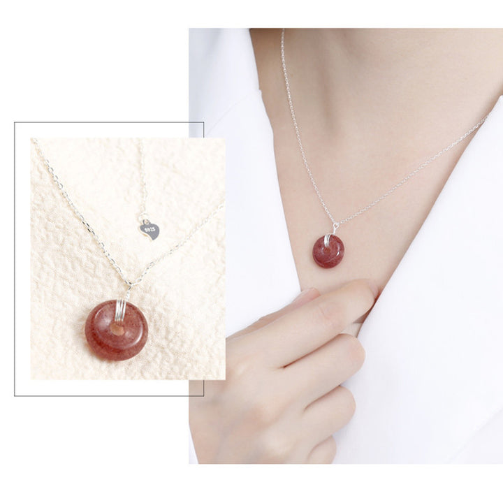 Collier de guérison positif en argent sterling 925 avec quartz fraise et pierres de Buddha Stones