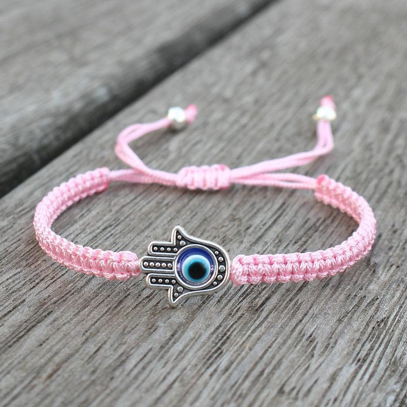Bracelet en corde fait main avec symbole Hamsa et Buddha Stones