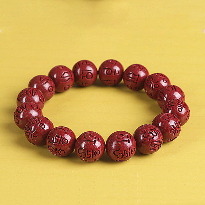 Bracelet de perles de chance et de richesse en Buddha Stones Double PiXiu Cinabre Om Mani Padme Hum