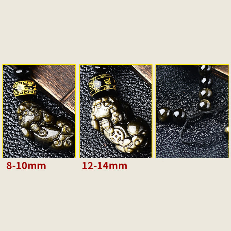 Bracelet tressé en Buddha Stones naturelle dorée et brillante PiXiu Om Mani Padme Hum Wealth