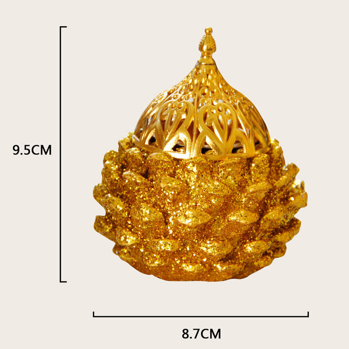 Mini brûleur d'encens à motif de pomme de pin doré pour rituels spirituels, décoration de table pour la maison