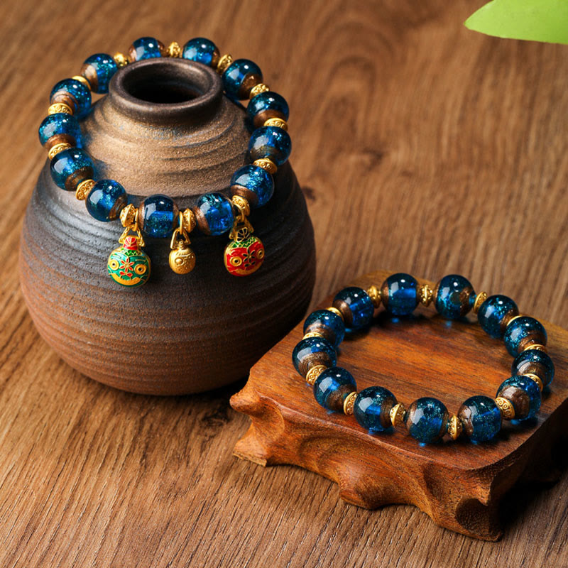 Bracelet porte-bonheur en perles de verre Liuli avec breloque de la famille des bêtes avaleuses en or et Buddha Stones - image 15