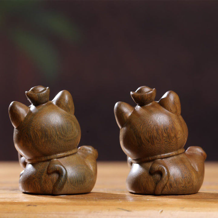 Mini lingot de bois de santal vert en Buddha Stones, chat porte-bonheur sculpté, décorations de bureau pour la paix - image 17