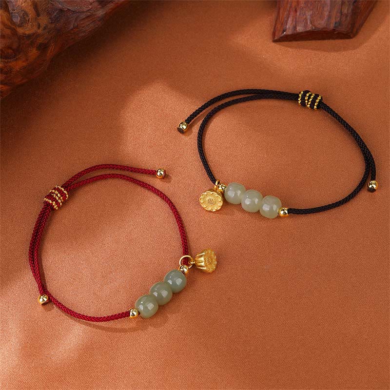 Bracelet tressé fait main en Buddha Stones de jade Hetian et gousse de lotus pour la prospérité et la chance