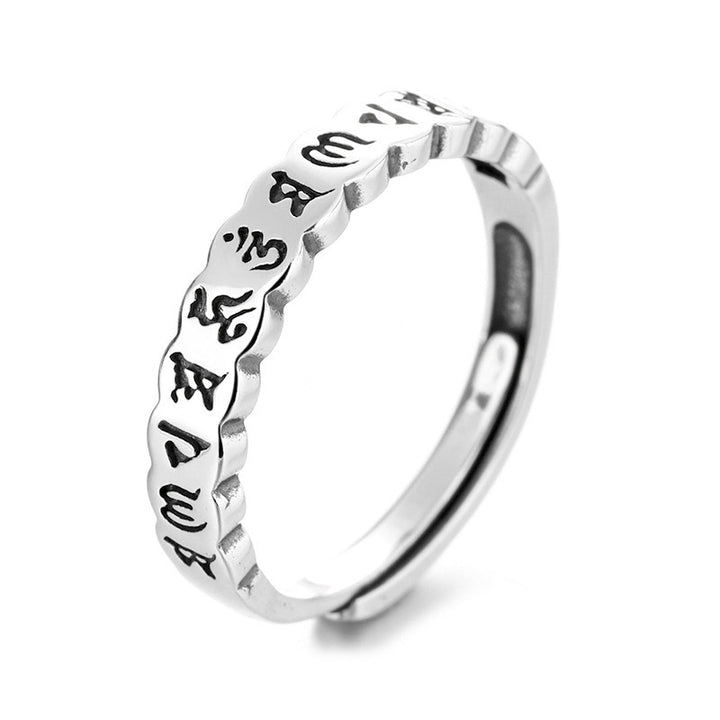 Bague de sagesse calme en argent sterling 925 avec six mots vrais de Buddha Stones