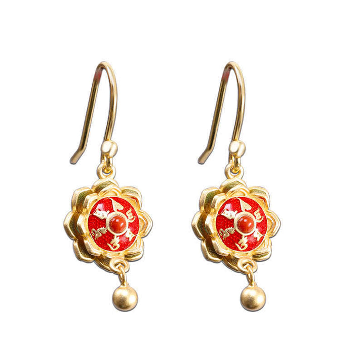 Collier pendentif en argent sterling 925 avec roue de prière en agate rouge du Tibet - Boucles d'oreilles - image 12