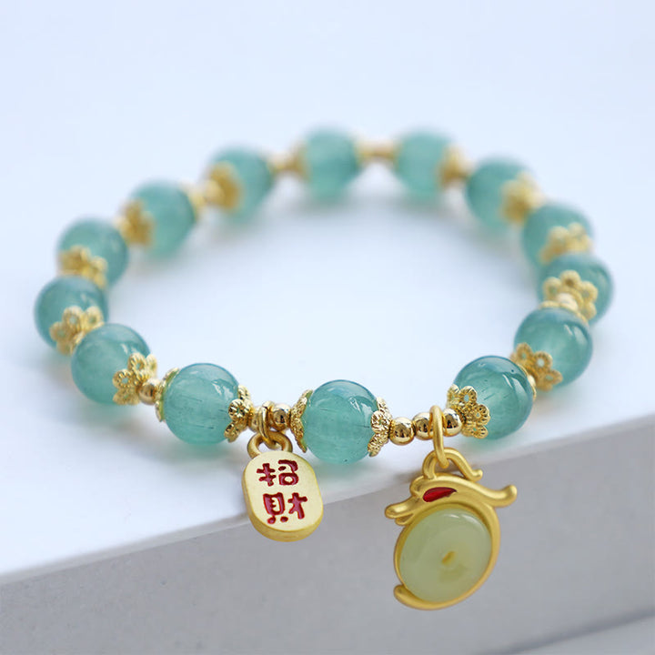 Bracelet porte-bonheur avec boucle de paix et personnage Fu en agate rouge et aventurine verte de l'année du Buddha Stones