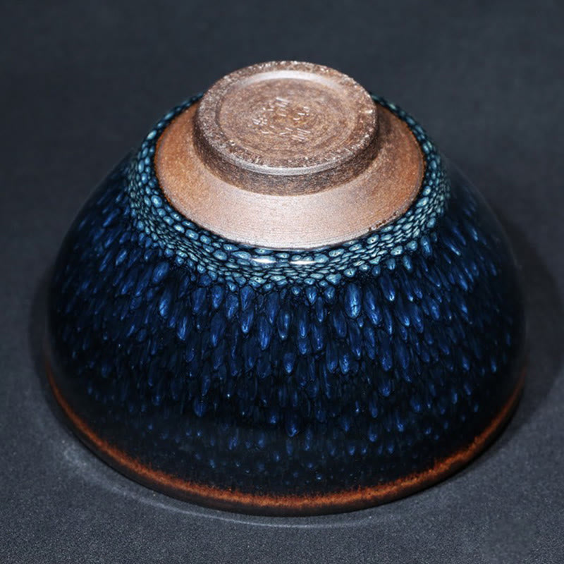 Tasse à thé en céramique chinoise Jianzhan faite à la main en Buddha Stones avec tache de Francolinus bleu