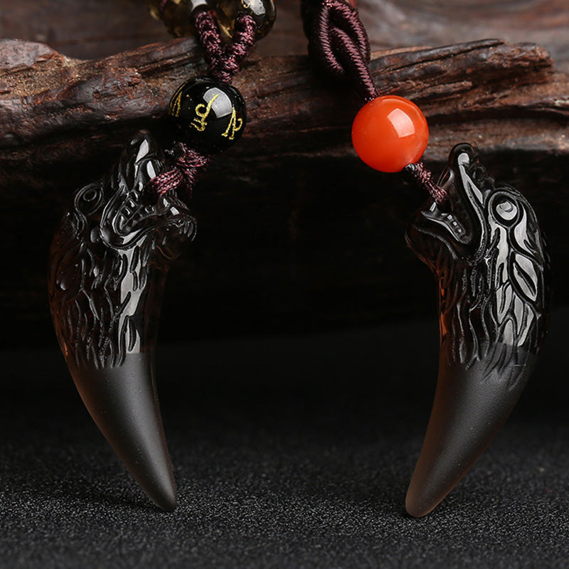 Buddha Stones courageux en obsidienne de glace naturelle avec motif de dent de loup