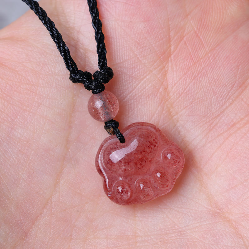 Collier pendentif de guérison en forme de patte de chat avec quartz fraise et Buddha Stones - image 4