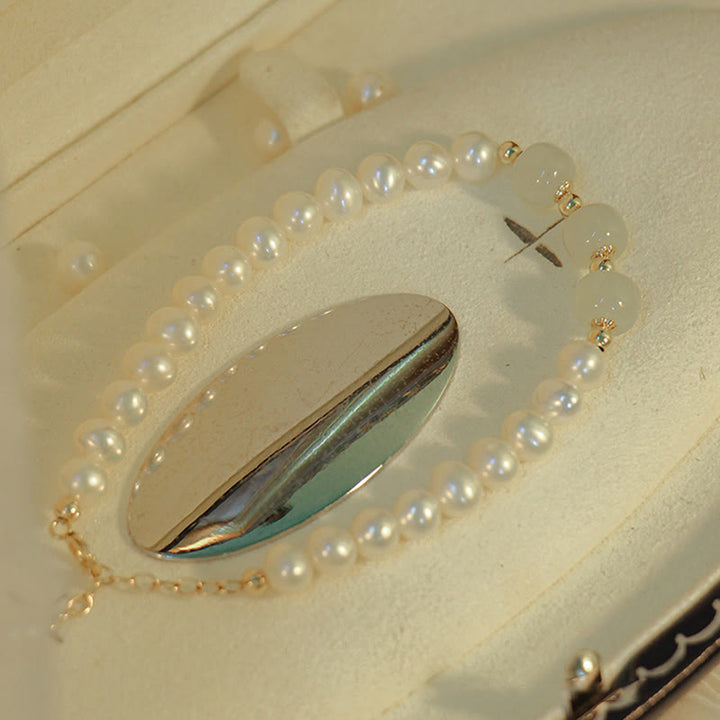 Bracelet chaîne en perles de sincérité en jade blanc cyan Hetian plaqué or 14 carats