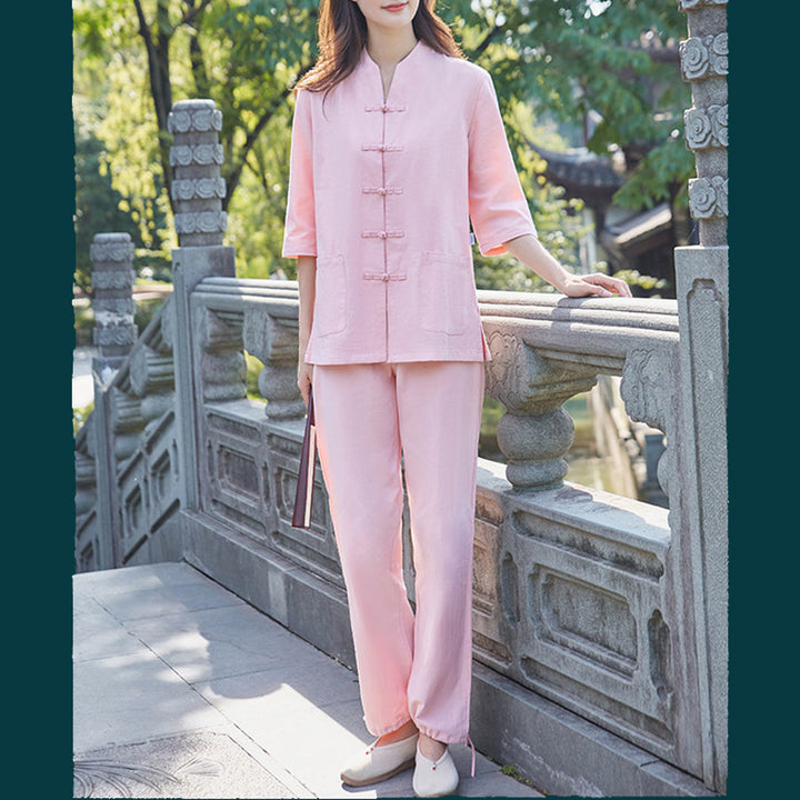 Buddha Stones Spirituelle Zen Pratique Yoga Méditation Prière Uniforme Coton Lin Vêtements Ensemble Femme - image 6