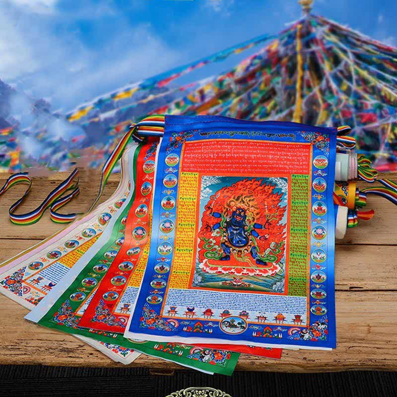 Buddha Stones Drapeau de prière extérieur tibétain à 10 couleurs représentant le Bouddha Cheval du Vent, symbole de guérison et de bon augure - 5 m - image 0