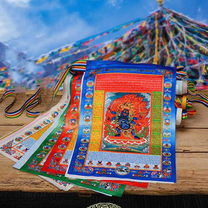 Buddha Stones Drapeau de prière extérieur tibétain à 10 couleurs représentant le Bouddha Cheval du Vent, symbole de guérison et de bon augure - 5 m - image 0