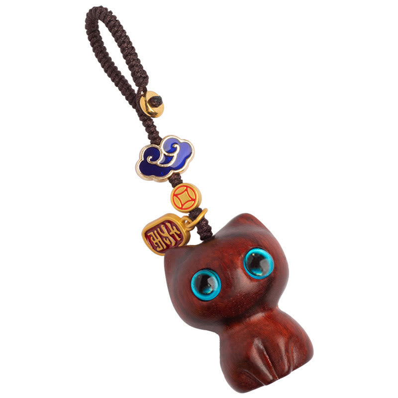 Porte-clés de protection en bois de santal rouge et ébène avec petites feuilles de Buddha Stones, porte-clés pour téléphone, décoration à suspendre - image 6