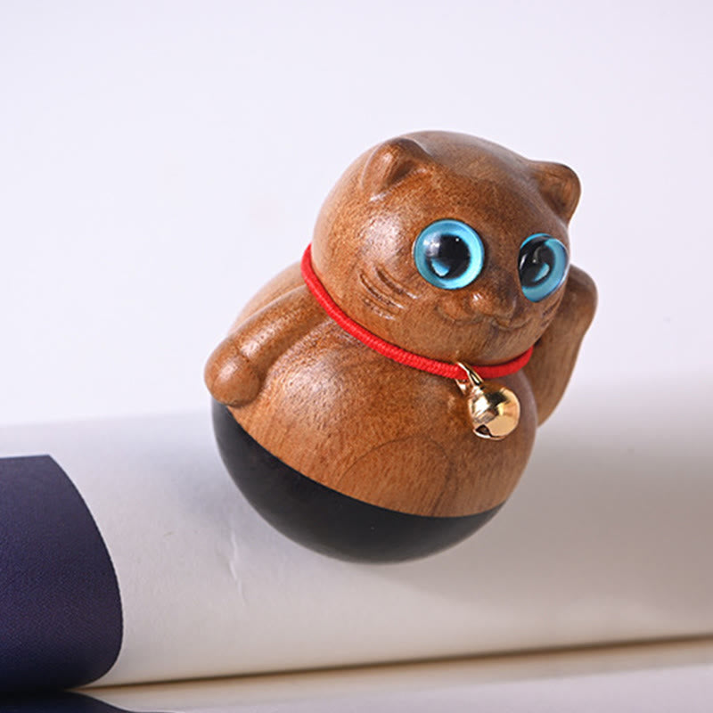 Buddha Stones Mini Chaton Porte-Bonheur Phoebe Zhennan Décoration de Bénédiction en Bois - image 5
