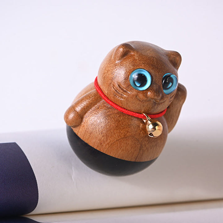 Buddha Stones Mini Chaton Porte-Bonheur Phoebe Zhennan Décoration de Bénédiction en Bois - image 5
