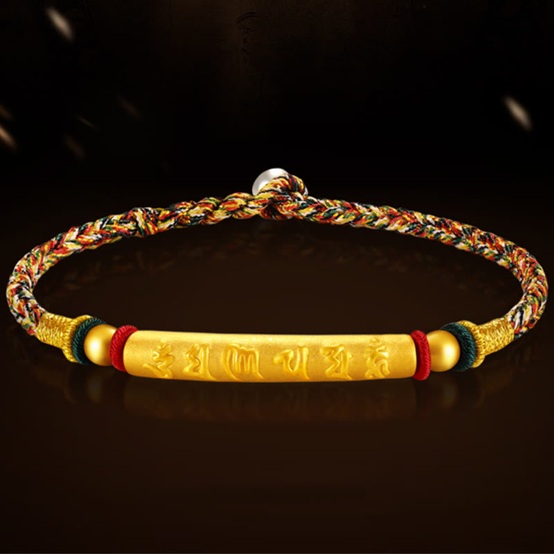 Bracelet tressé à huit fils en or 999 tibétain avec Buddha Stones Om Mani Padme Hum, fabriqué à la main, avec nœud de paix et porte-bonheur