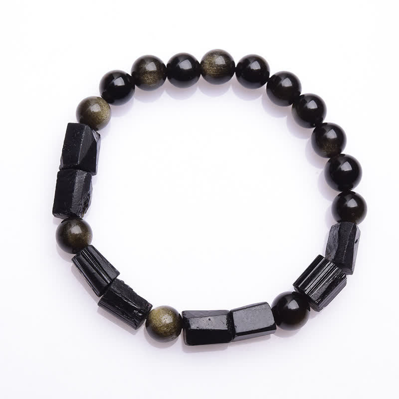 Bracelet de richesse en obsidienne et tourmaline noire avec Buddha Stones