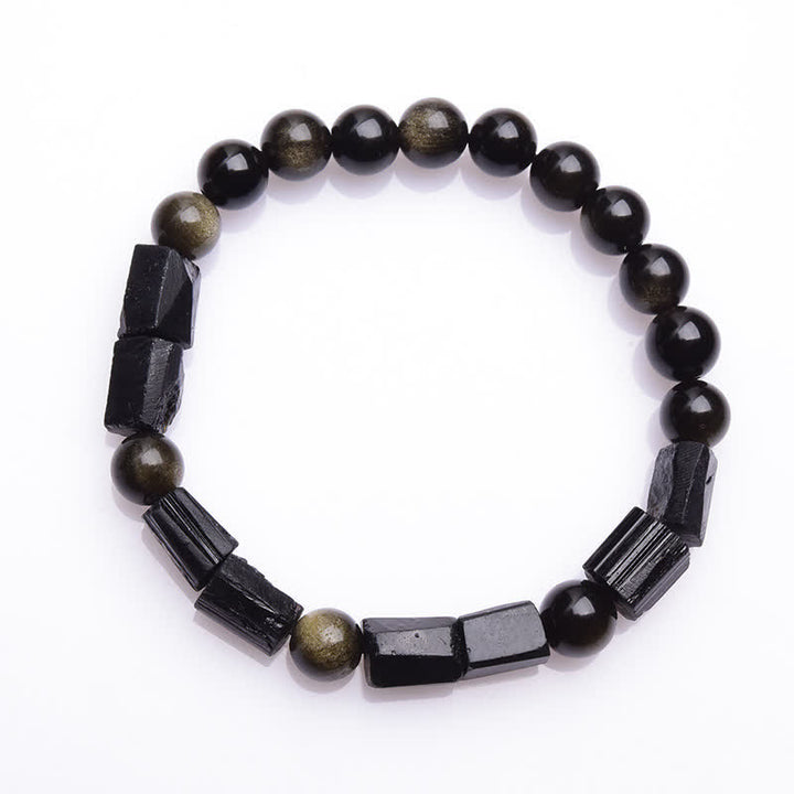 Bracelet de richesse en obsidienne et tourmaline noire avec Buddha Stones