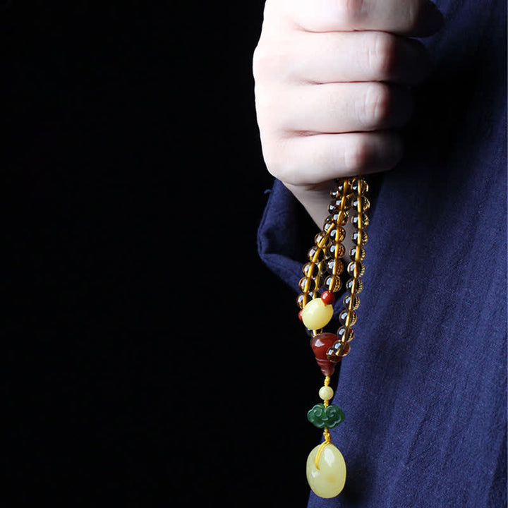 Bracelet à breloques de protection PiXiu en agate rouge avec boucle de paix en ambre et citrine naturelle de 108 perles de Mala - image 7