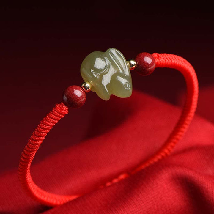 Bracelet en fil d'abondance en perles de cinabre et de jade Hetian Année du lapin