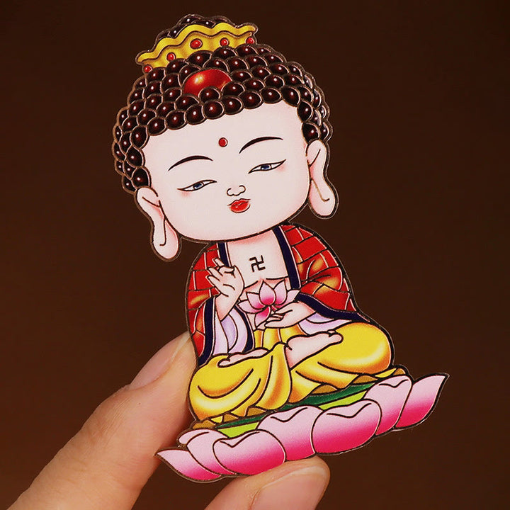 Buddha Stones Zodiaque chinois Bouddha natal Bénédiction Richesse Fortune Autocollant de téléphone pour réfrigérateur