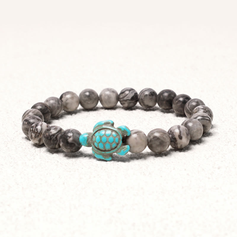 Bracelet de bénédiction en pierre naturelle de Buddha Stones avec tortue de mer turquoise
