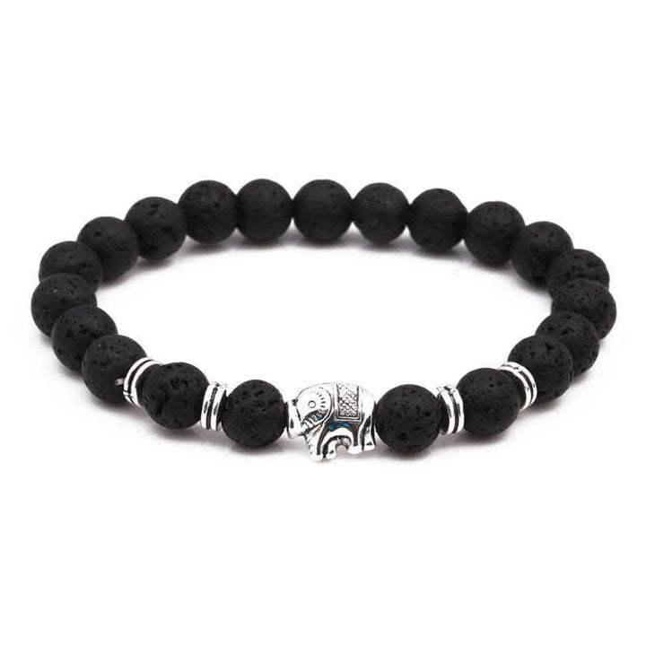 Bracelet diffuseur de paix et de guérison en pierre de lave œil de tigre avec éléphant