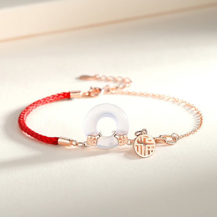 Bracelet d'harmonie en argent Buddha Stones 925 avec boucle de paix et calcédoine et caractère Fu