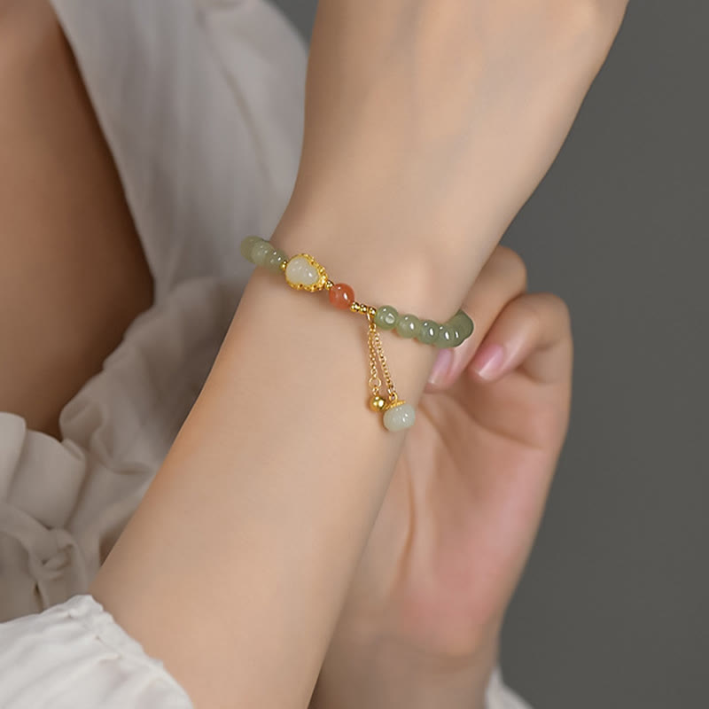 Bracelet porte-bonheur en argent sterling 925 avec calebasse en jade Hetian et lotus - image 3