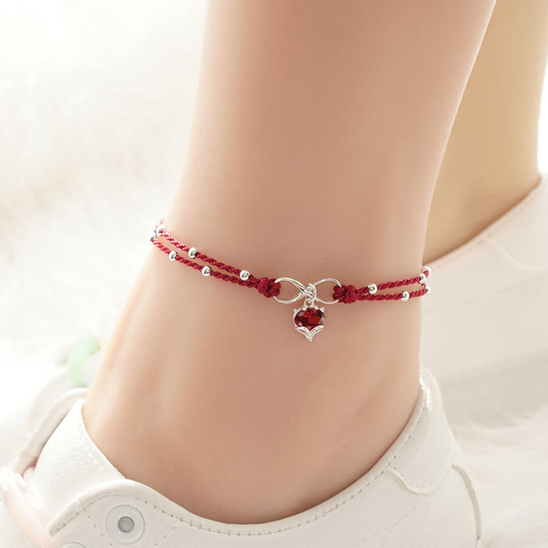 Bracelet de cheville tressé avec symbole de l'infini et du cœur en Buddha Stones