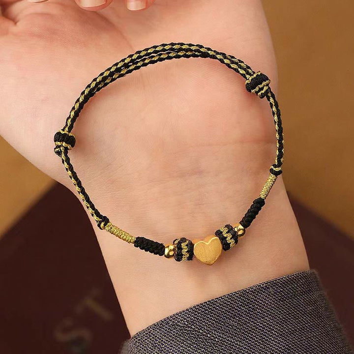Bracelet tressé fait main en Buddha Stones tibétain avec cœur d'amour et nœud King Kong