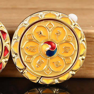 Support de téléphone tibétain Om Mani Padme Hum Peace Ring Support de téléphone universel Décorations - Mantra jaune à six caractères - image 20