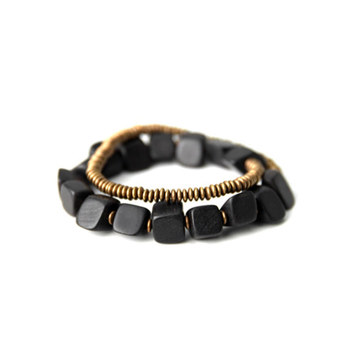 Bracelet double tour en cuivre et bois d'ébène tibétain avec Buddha Stones