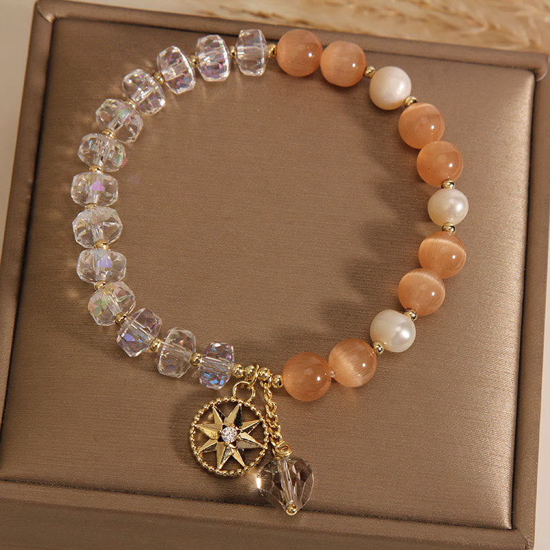 Bracelet de soutien étoile en cristal blanc œil de chat orange Buddha Stones
