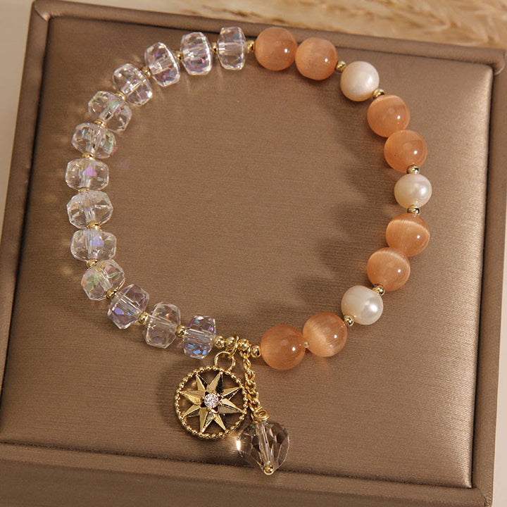Bracelet de soutien étoile en cristal blanc œil de chat orange Buddha Stones