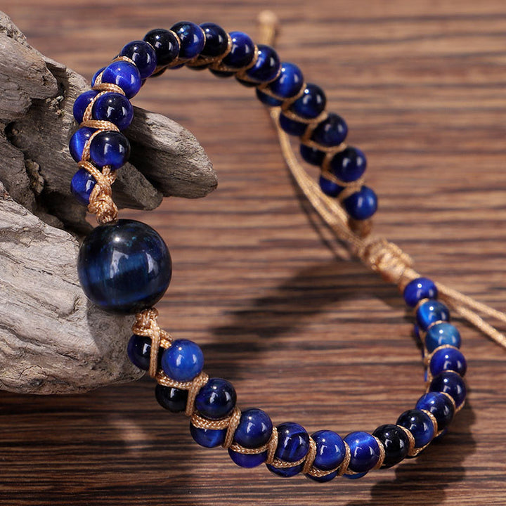 Bracelet de protection en pierre œil de tigre bleu divin Buddha Stones
