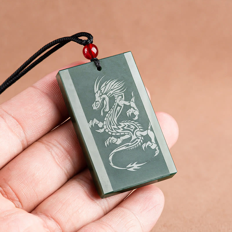 Collier pendentif gravé avec dragon en jade cyan Hetian Buddha Stones - image 4
